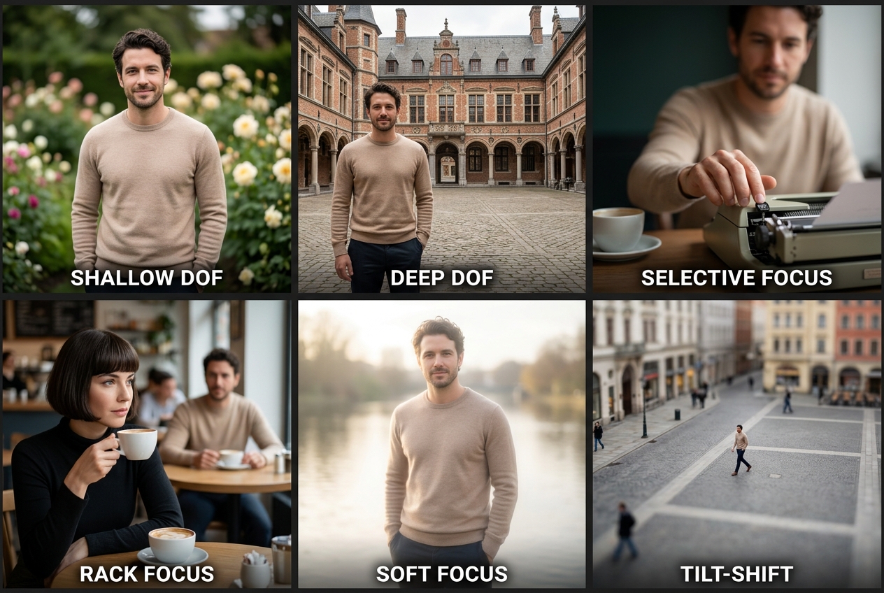Referência visual: shallow depth of field, deep depth of field, selective focus, rack focus, soft focus e tilt-shift